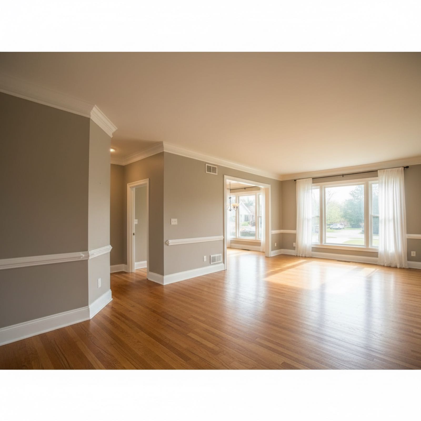 Freshly painted living room interior with warm neutral tones