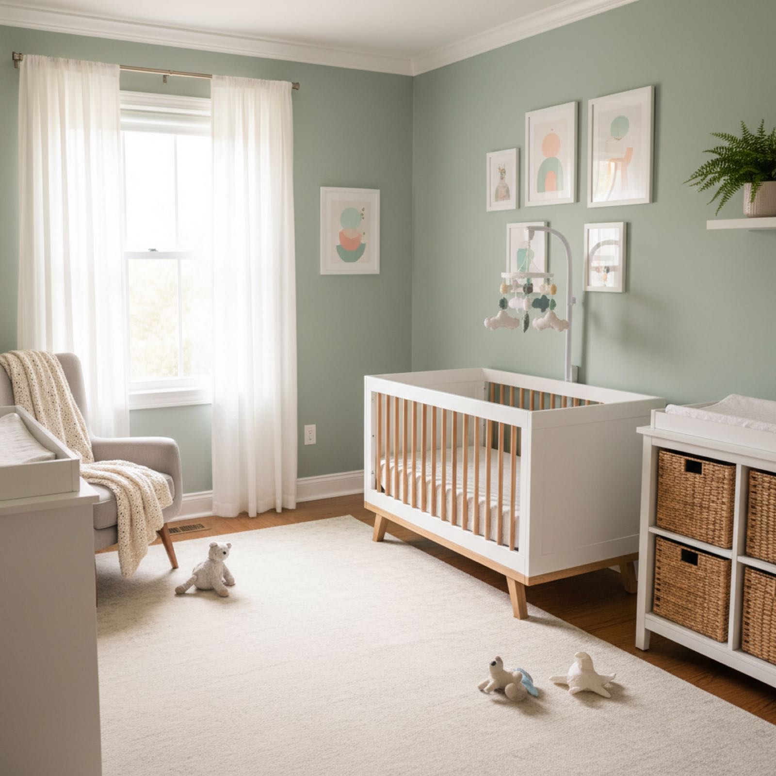 Bright and airy painted nursery with soft colors